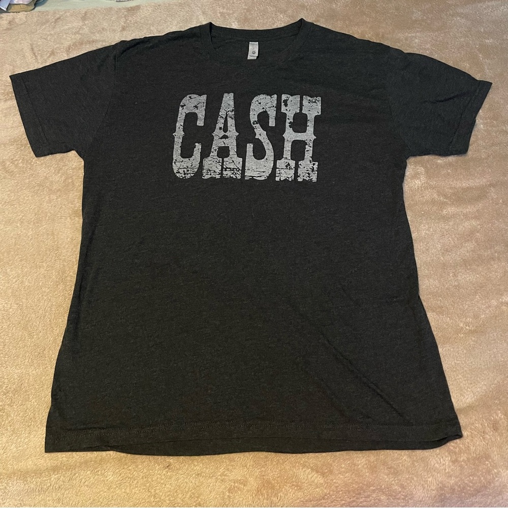 Johnny Cash T-Shirt Charcoal Crew Neck CASH Logo Classic Country Rock Tee XL